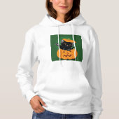 Zwarte kat in een pompoen vrouwen hoodie (Voorkant)