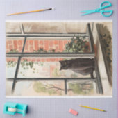 Zwarte Kat in een Raam Schilderij Decoupage Tissuepapier (Craft)