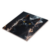 Zwarte kat in een smog van rook tegeltje (Zijkant)