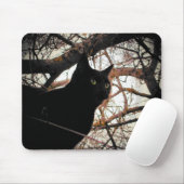 Zwarte kat in een spookstructuur muismat (Met muis)