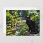 Zwarte kat in een tuin briefkaart (Voorkant / Achterkant)