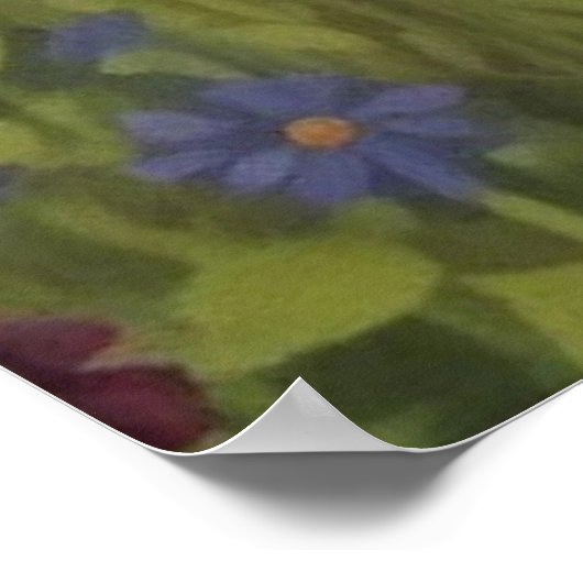 Zwarte kat in een tuin Poster (Hoek)