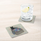 Zwarte kat in garen kartonnen onderzetters (Insitu)