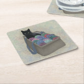 Zwarte kat in garen kartonnen onderzetters (Schuin)