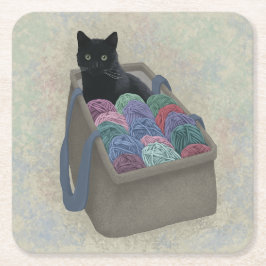 Zwarte kat in garen kartonnen onderzetters