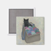 Zwarte kat in garen magneet (Voorkant / Achterkant)