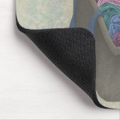 Zwarte kat in garen muismat (Hoek)