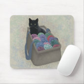 Zwarte kat in garen muismat (Met muis)