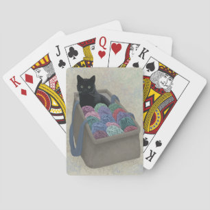 Zwarte kat in garen zak  pokerkaarten