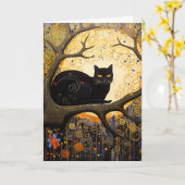 Zwarte kat in Golden Swirls Kaart (Gele Bloem)