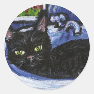 Zwarte kat in gootsteen ronde sticker