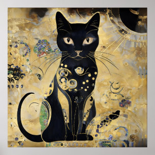 zwarte kat in gouden tint poster