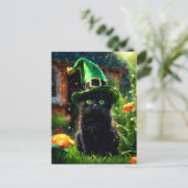 Zwarte kat in Groene St. Patrick's Day Heksenkat P Briefkaart (Staand voorkant)