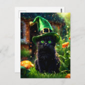 Zwarte kat in Groene St. Patrick's Day Heksenkat P Briefkaart (Voorkant / Achterkant)