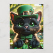 Zwarte kat in groene St. Patrick's Day kleding Briefkaart (Voorkant)