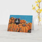 Zwarte kat in Halloween pompoen patch Kaart (Gele Bloem)