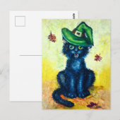 Zwarte kat in heks pet briefkaart (Voorkant / Achterkant)