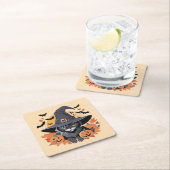 Zwarte kat in heks Pet Halloween Kartonnen Onderzetters (Insitu)