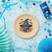 Zwarte kat in heks Pet Halloween Papieren Bordje (Feest)