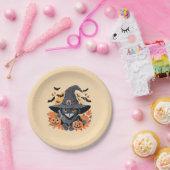 Zwarte kat in heks Pet Halloween Papieren Bordje (Feest)