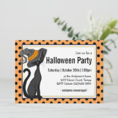Zwarte kat in heks Pet Halloween Party Kaart (Staand voorkant)