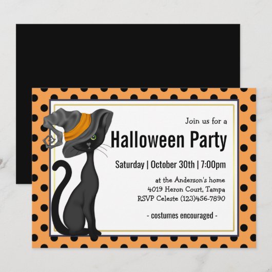 Zwarte kat in heks Pet Halloween Party Kaart (Voorkant / Achterkant)