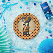 Zwarte kat in heks Pet Halloween Party Papieren Bordje (Feest)