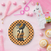 Zwarte kat in heks Pet Halloween Party Papieren Bordje (Feest)