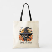 Zwarte kat in heks Pet Halloween Tote Bag (Achterkant)