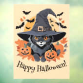 Zwarte kat in heks Pet Halloween Window Cling Raamsticker (Vel 3)