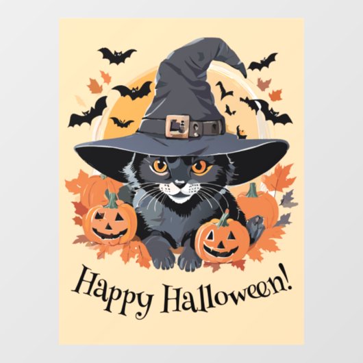 Zwarte kat in heks Pet Halloween Window Cling Raamsticker (Vel)