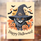 Zwarte kat in heks Pet Halloween Window Cling Raamsticker (Vel 2)