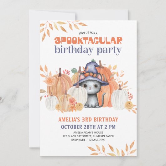 Zwarte kat in heks Pet Spooktaculaire kinderen Bir Kaart (Voorkant)