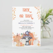Zwarte kat in heks Pet Trick or treat Birthday Kaart (Staand voorkant)