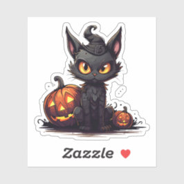Zwarte kat in heks `s Pet Meowloween Halloween Sticker