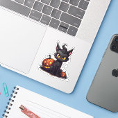 Zwarte kat in heks `s Pet Meowloween Halloween Sticker (Laptop met iPhone)