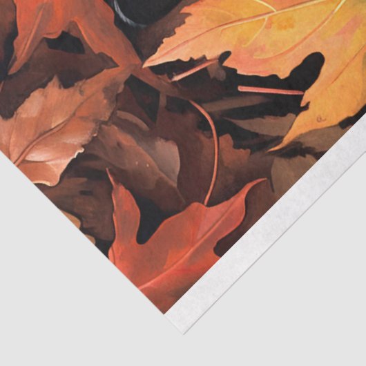 Zwarte kat in herfstbladeren 1 ontkoppelingspapier tissuepapier (Detail)