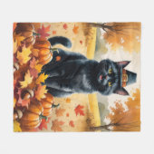 Zwarte Kat in Herfstbladeren Dankbaarheid Kunst Fleece Deken (Voorkant (Horizontaal))