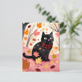Zwarte kat in het bos briefkaart (Staand voorkant)