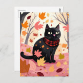 Zwarte kat in het bos briefkaart (Voorkant / Achterkant)