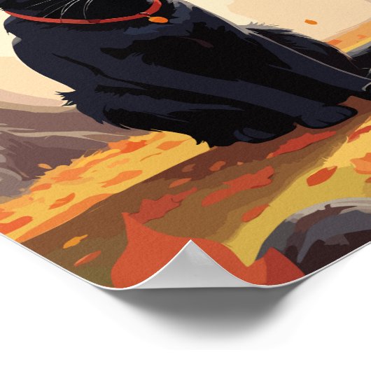 Zwarte kat in het bos poster (Hoek)