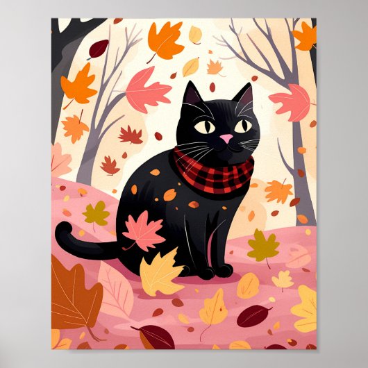 Zwarte kat in het bos poster (Voorkant)