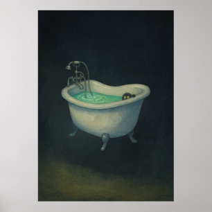 Zwarte kat in het  Clawfoot Badkuip Poster