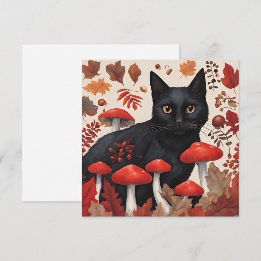 Zwarte Kat in het Herfstbos Feestdagenkaart (Voorkant / Achterkant)