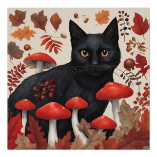 Zwarte Kat in het Herfstbos Perfect Poster