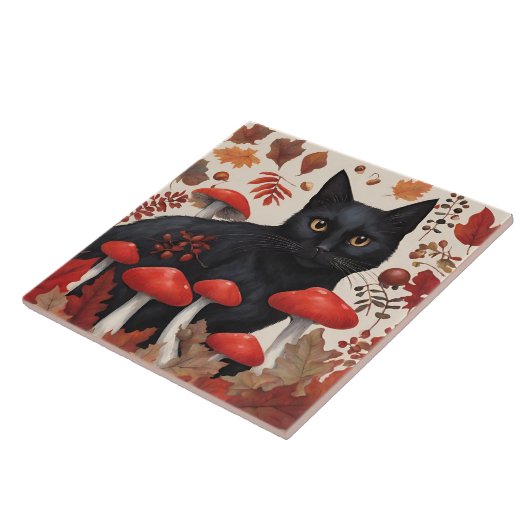 Zwarte Kat in het Herfstbos Tegeltje (Zijkant)