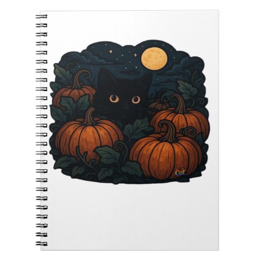 Zwarte kat in het klassieke T-shirt van Patch Notitieboek (Voorkant)