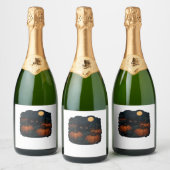 Zwarte kat in het klassieke T-shirt van Patch Sparkling Wijnetiket (Flessen)