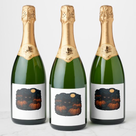 Zwarte kat in het klassieke T-shirt van Patch Sparkling Wijnetiket (Flessen)