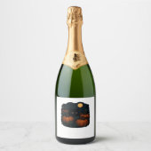 Zwarte kat in het klassieke T-shirt van Patch Sparkling Wijnetiket (Voorkant)